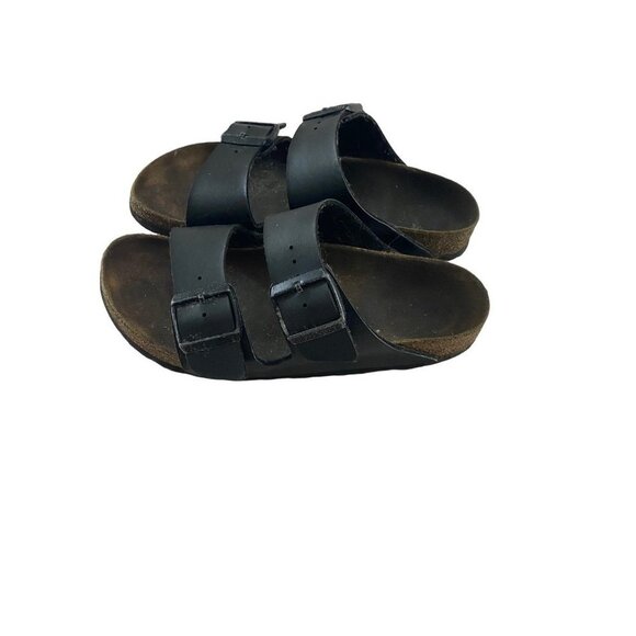 Birkenstock Shoes - Birkenstock Black Leather Women's Slip On Sandals - 8